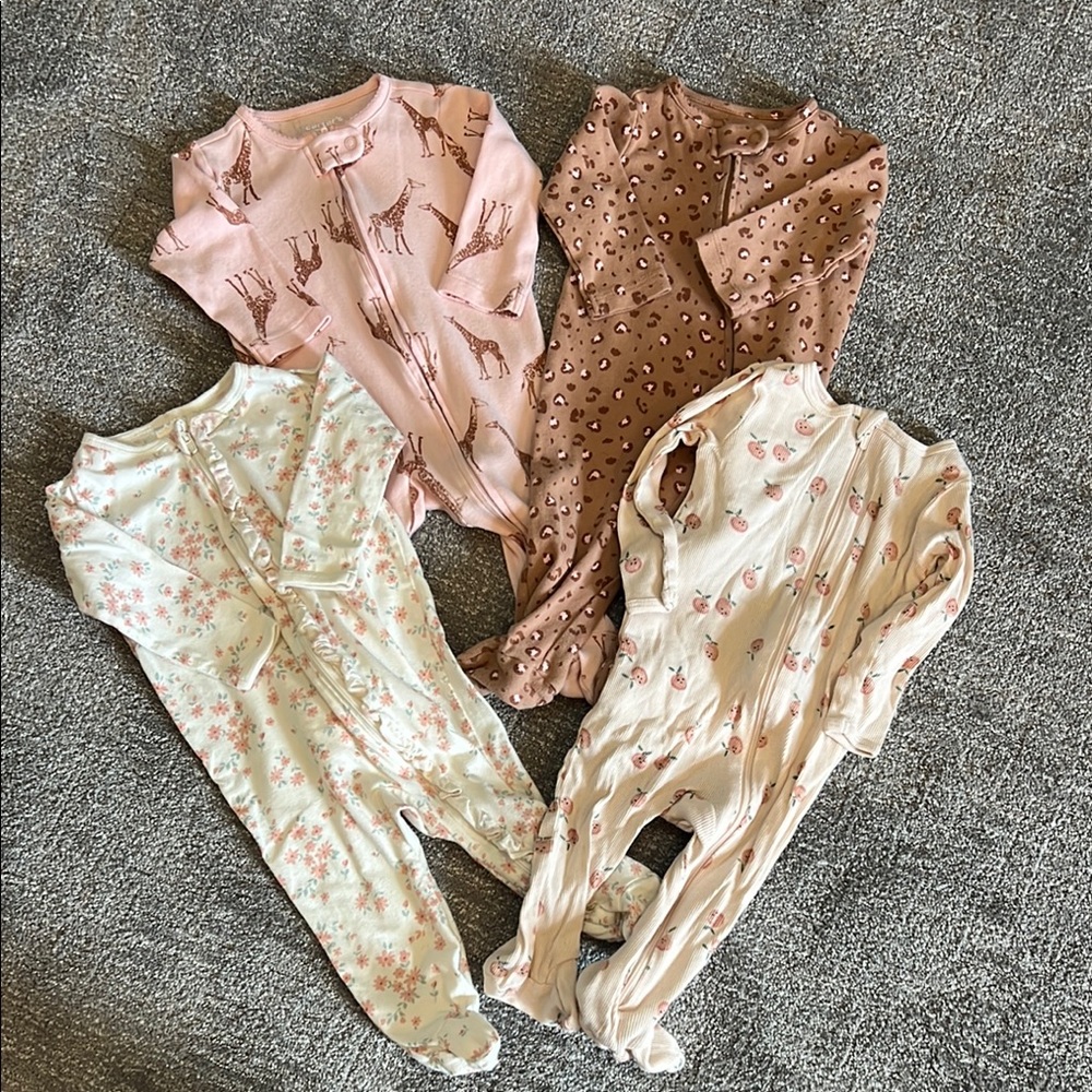 Set of 4 Baby Onesies with Animal and Floral Prints